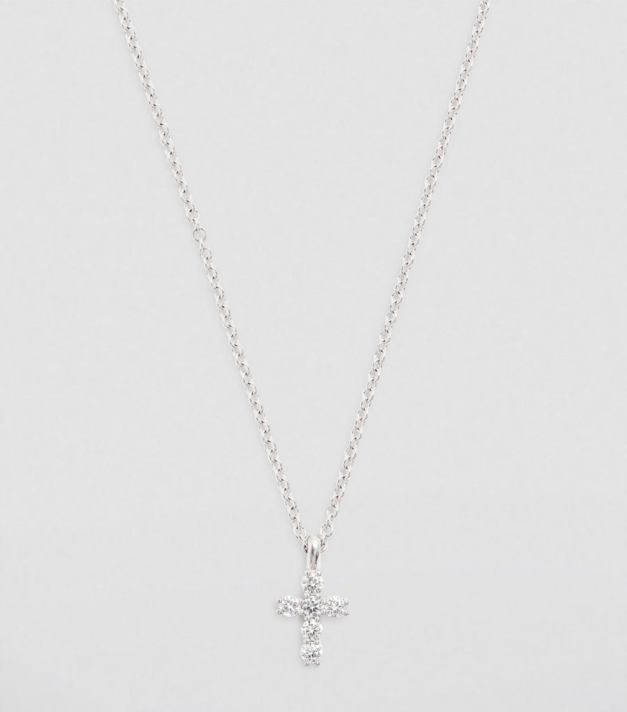 White Gold and Pavé Diamond Cross Necklace