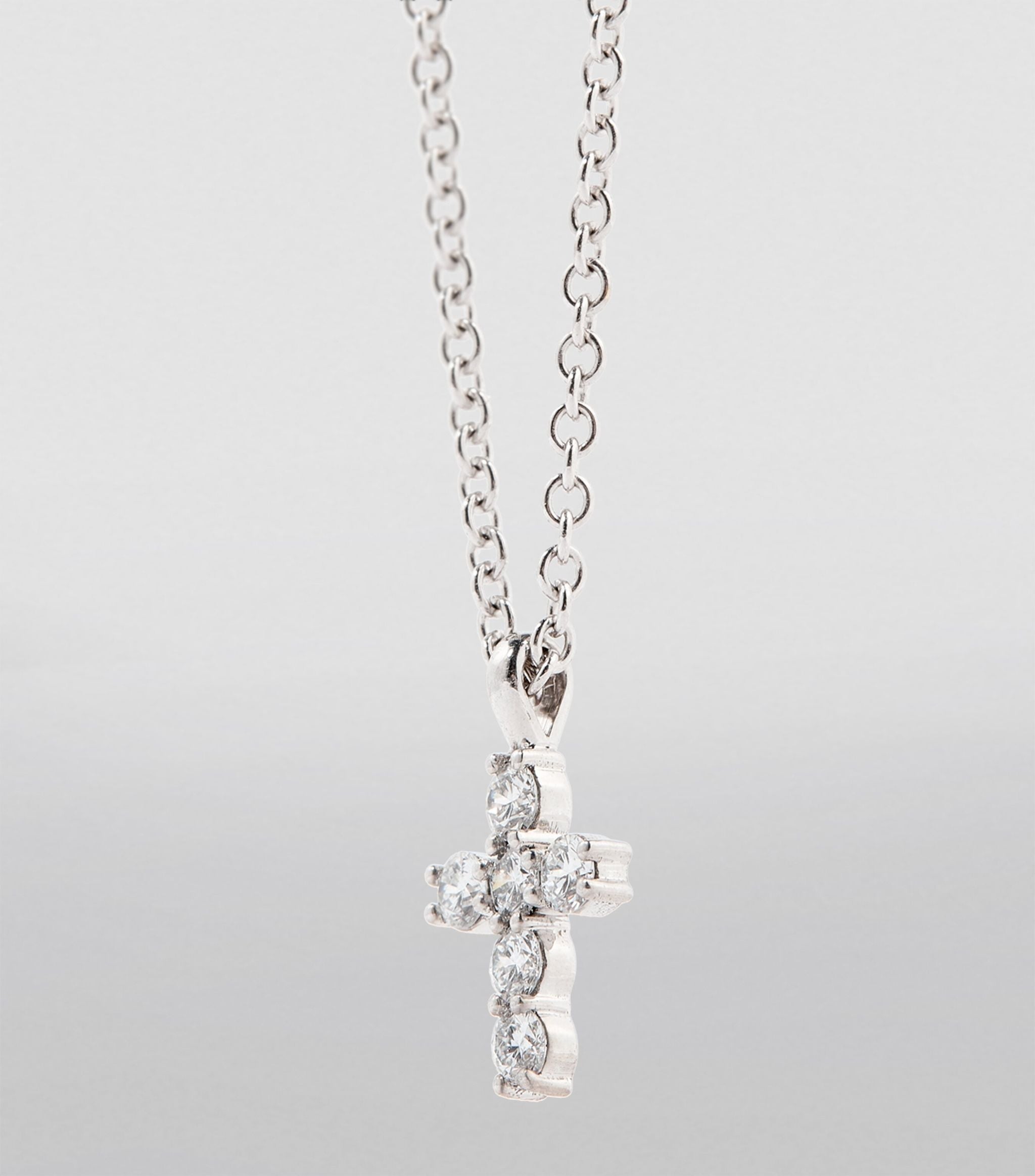 White Gold and Pavé Diamond Cross Necklace GOODS Harrods   