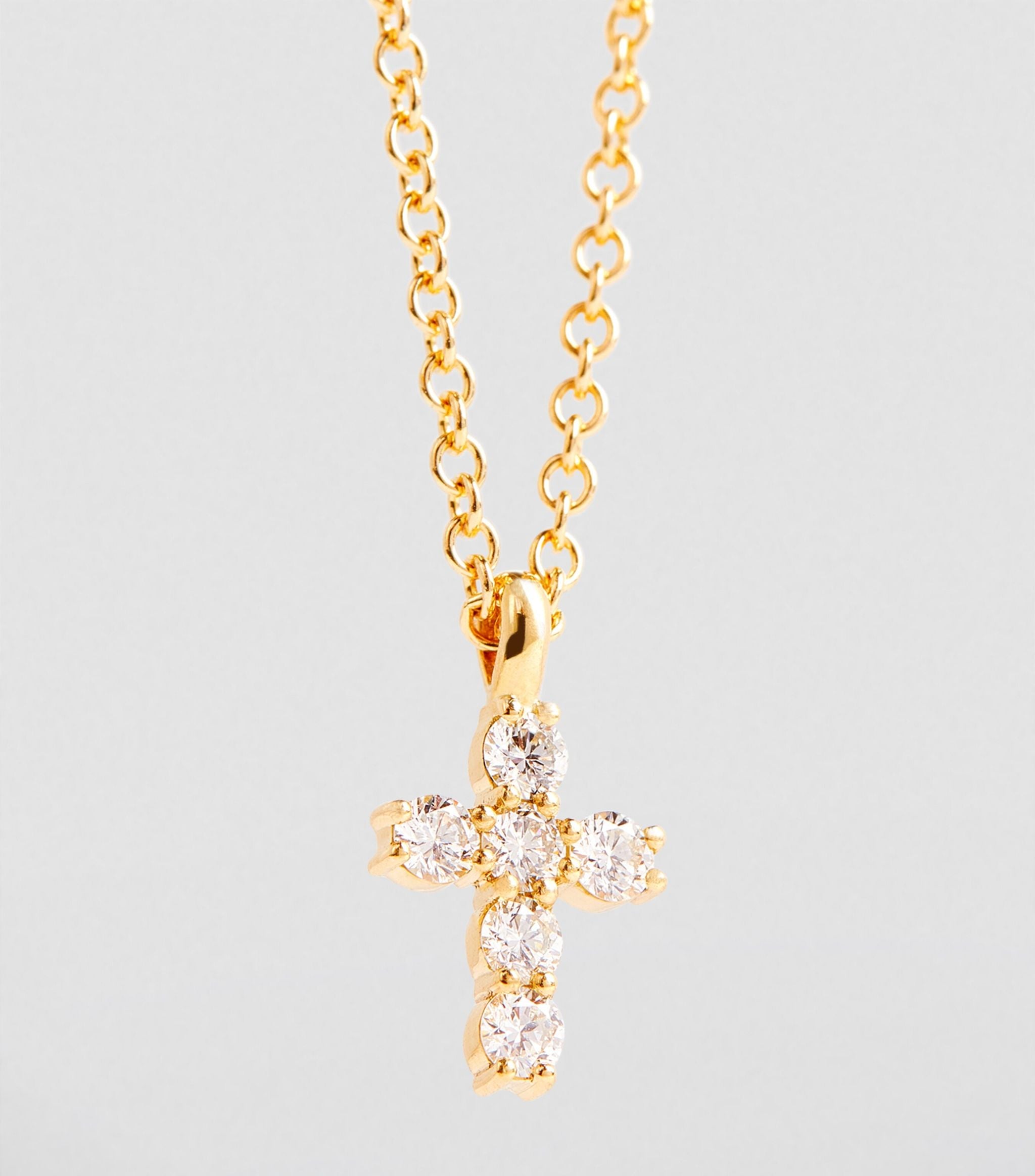 Yellow Gold and Diamond Cross Necklace GOODS Harrods   