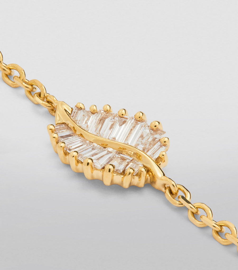 Yellow Gold and Diamond Leaf Bracelet