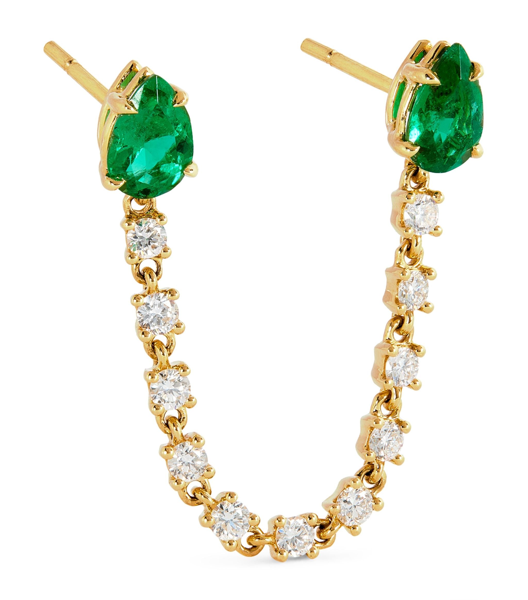 Yellow Gold, Emerald and Diamond Double Pear Single Earring GOODS Harrods   