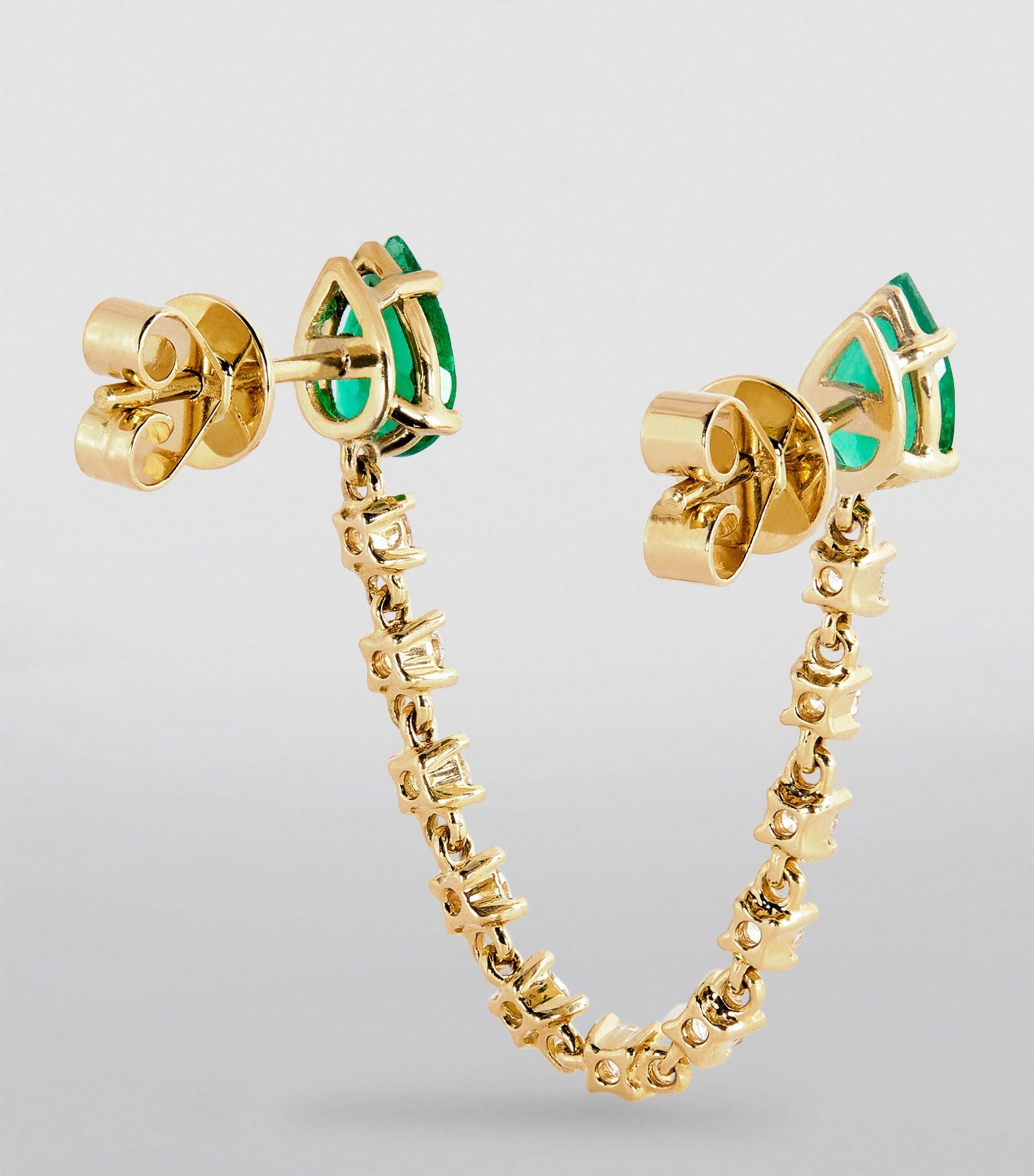 Yellow Gold, Emerald and Diamond Double Pear Single Earring GOODS Harrods   