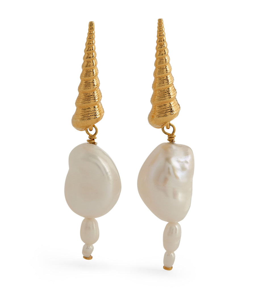 Gold-Plated and Pearl Turret Shell Earrings