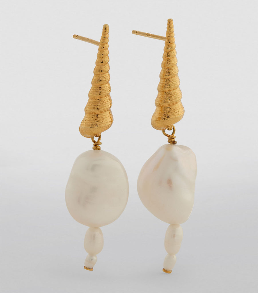 Gold-Plated and Pearl Turret Shell Earrings