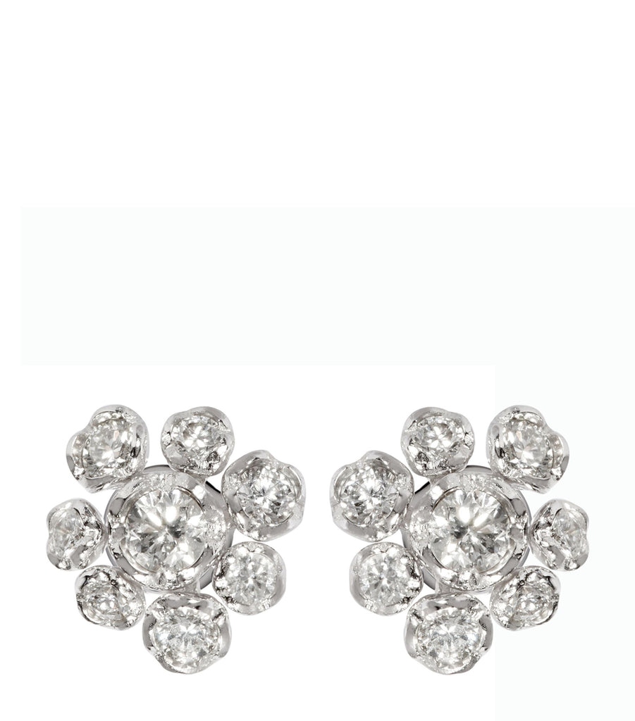 Large White Gold and Diamond Marguerite Stud Earrings