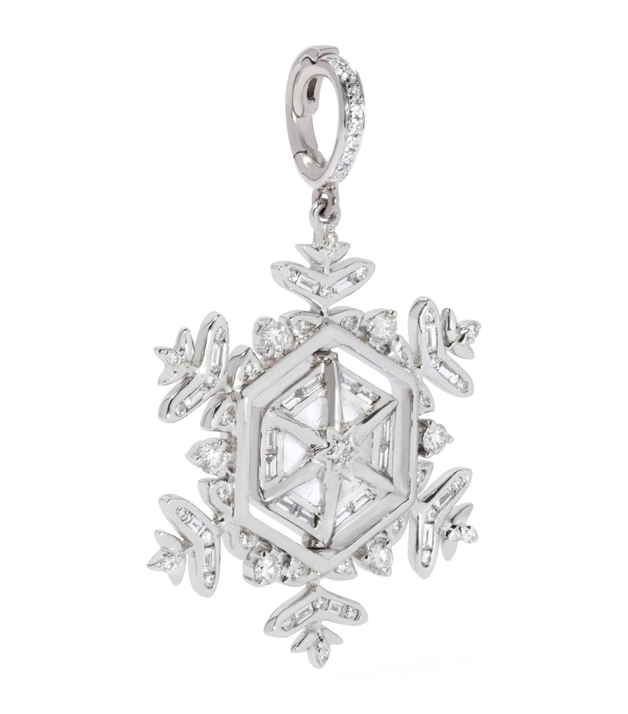 White Gold Spinning Snowflake Amulet