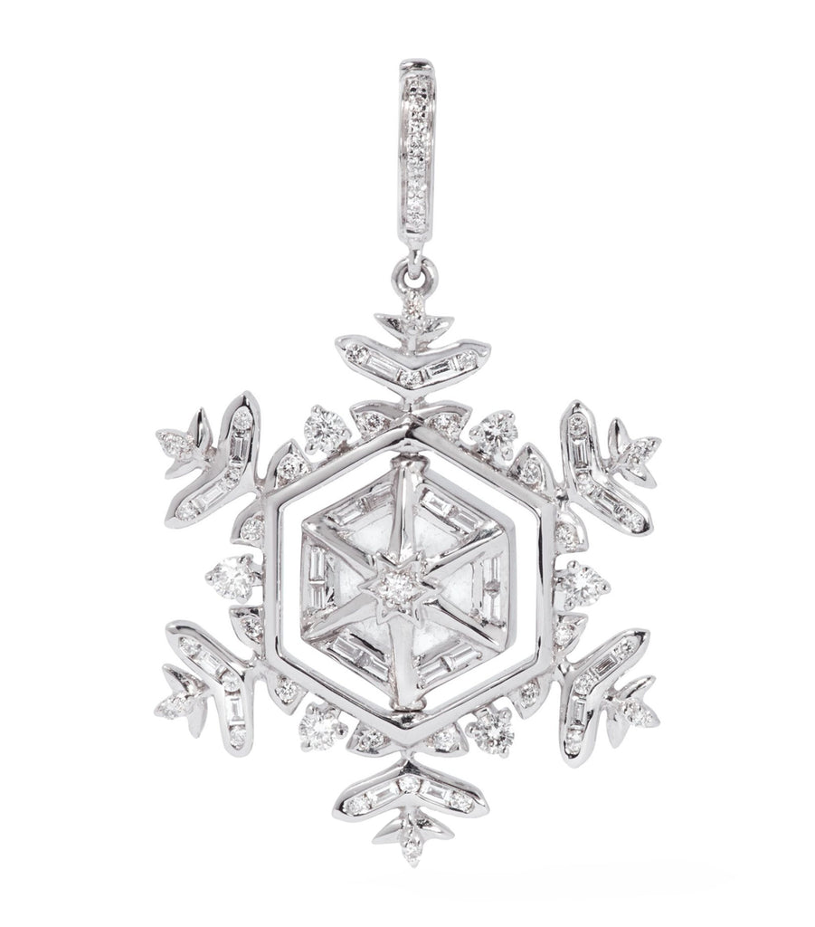 White Gold Spinning Snowflake Amulet