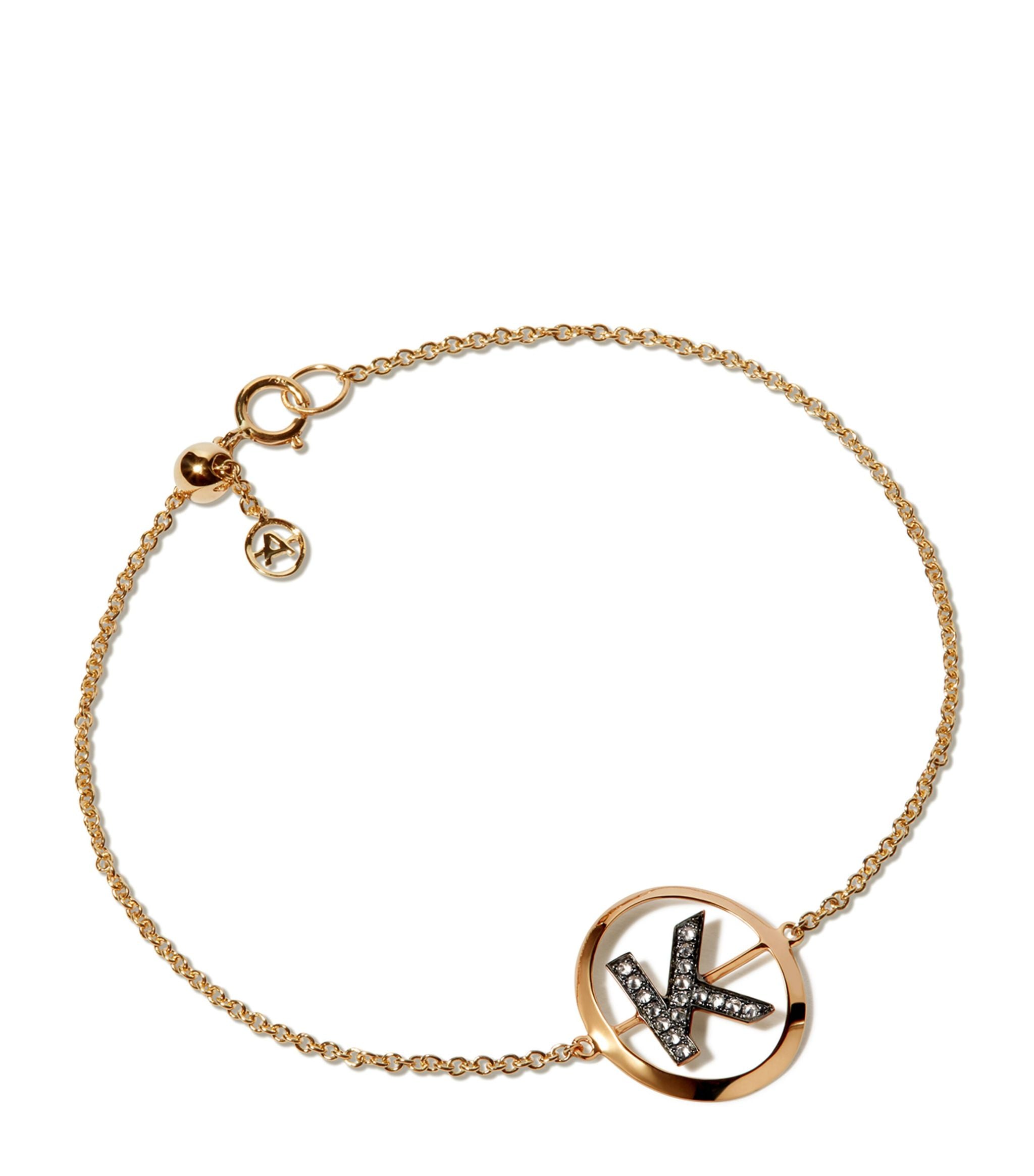 Yellow Gold and Diamond Initial K Bracelet GOODS Harrods   