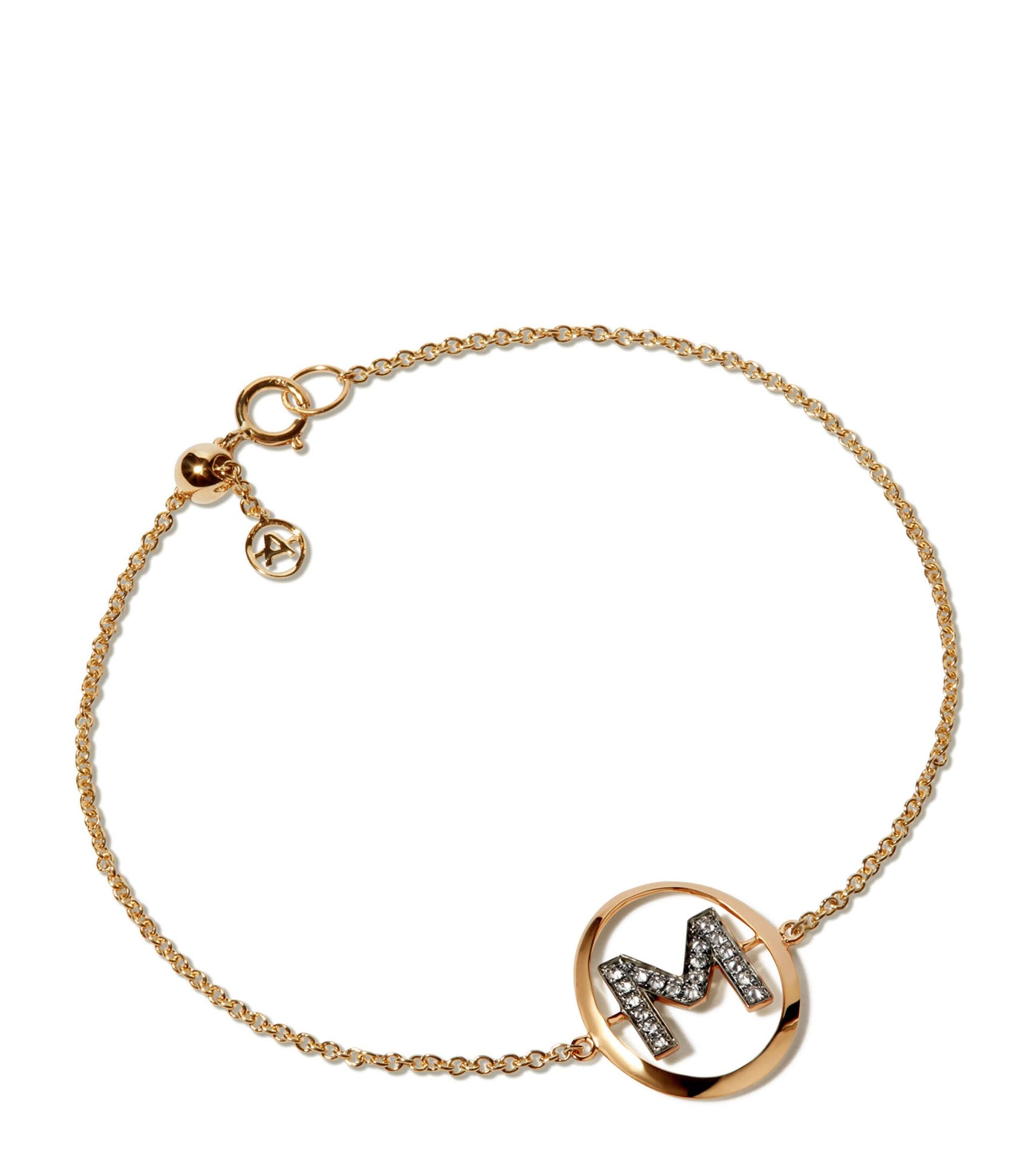 Yellow Gold and Diamond Initial M Bracelet GOODS Harrods   