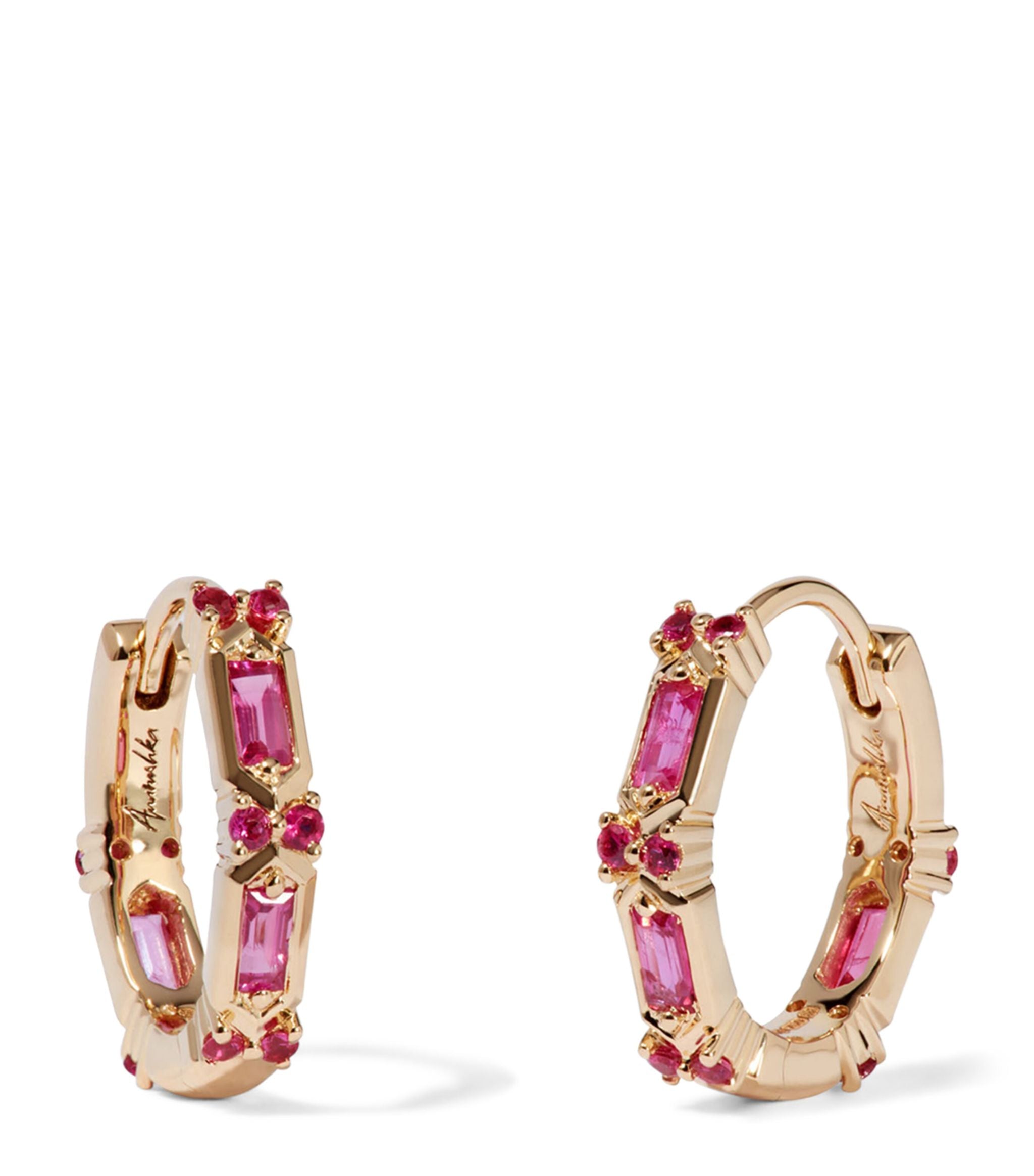 Yellow Gold and Pink Sapphire Hoop Earrings GOODS Harrods   