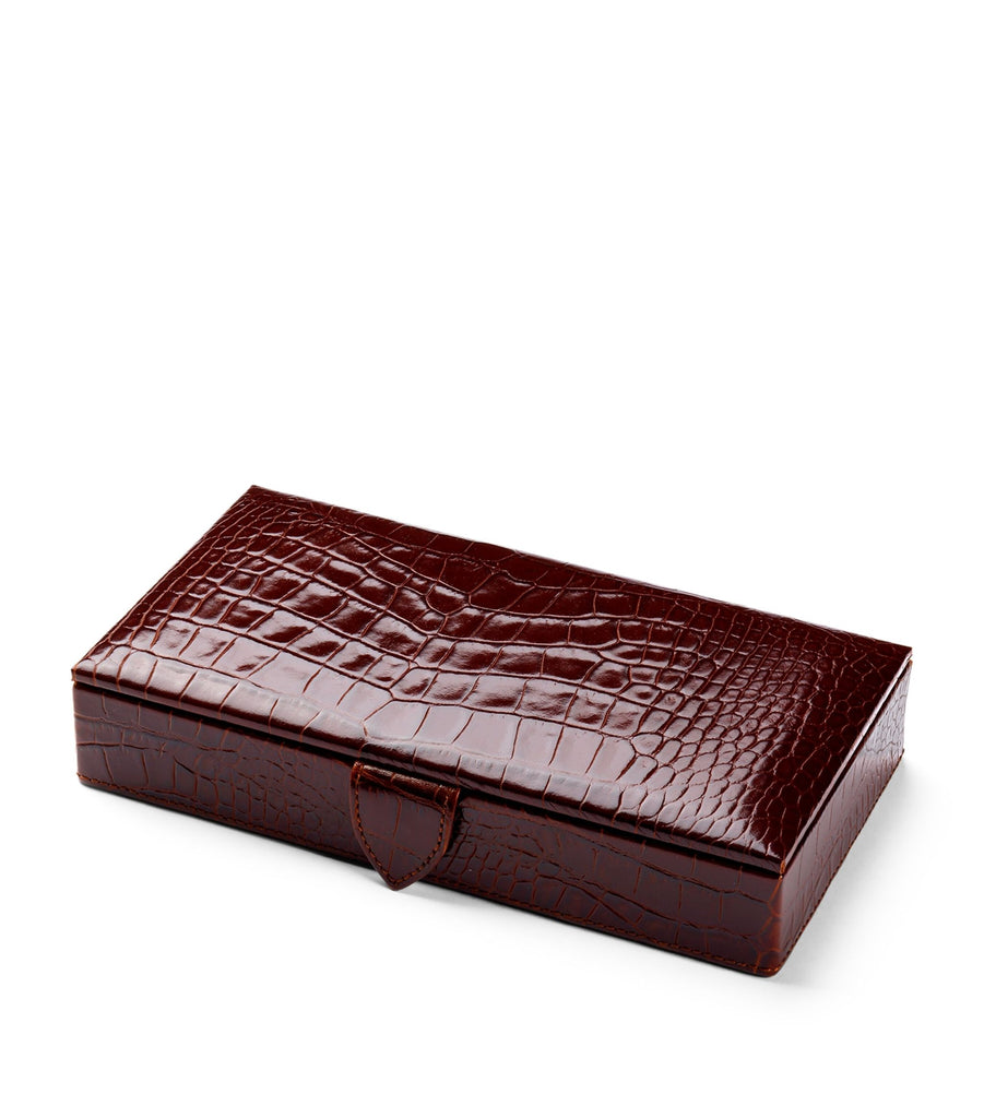 Croc-Embossed Leather Cufflink Box