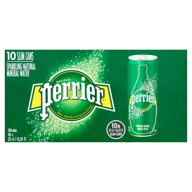 Perrier Sparkling Natural Mineral Water Fridgepack Cans 10x250ml