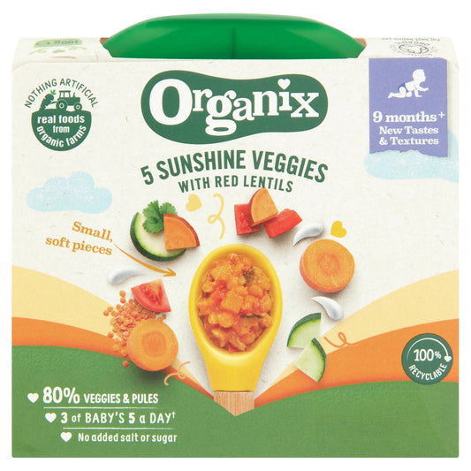 Organix 5 Sunshine Veggies with Red Lentils (190g) Organic Baby Foods McGrocer Direct   