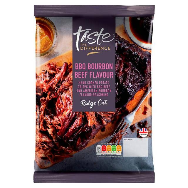 Sainsbury's BBQ Bourbon Beef Flavour Ridge Cut Potato Crisps, Taste the Difference 150g