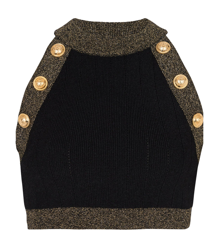 Knitted Button-Detail Crop Top