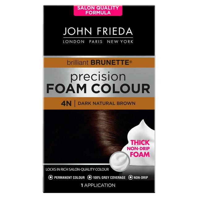 John Frieda Precision Foam Colour Brilliant Brunette Hair Dye Dark Natural Brown 4N Brunette Sainsburys   