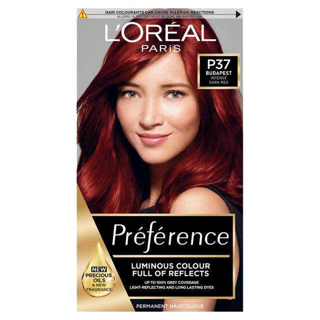 L'Oreal Paris Preference Permanent Hair Dye Budapest Intense Dark Red P37 Auburn Sainsburys   