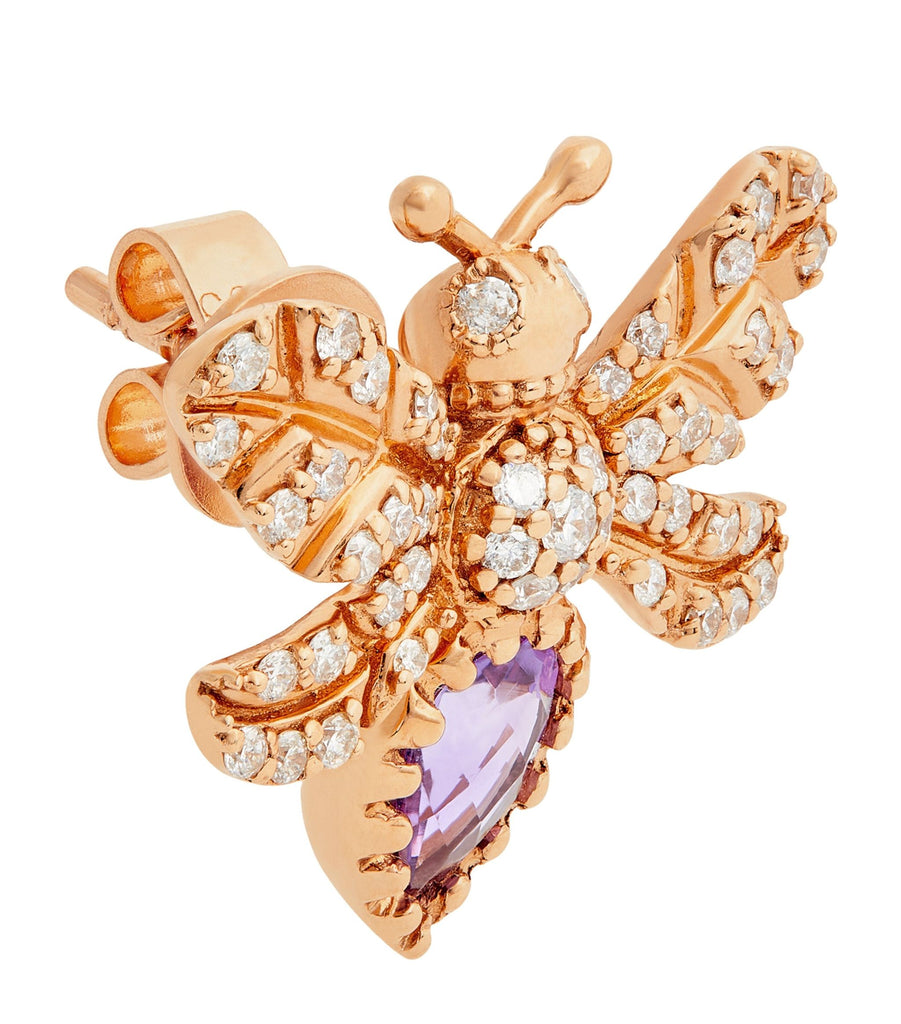 Rose Gold, Diamond and Amethyst Honey Queen Bee Single Earring