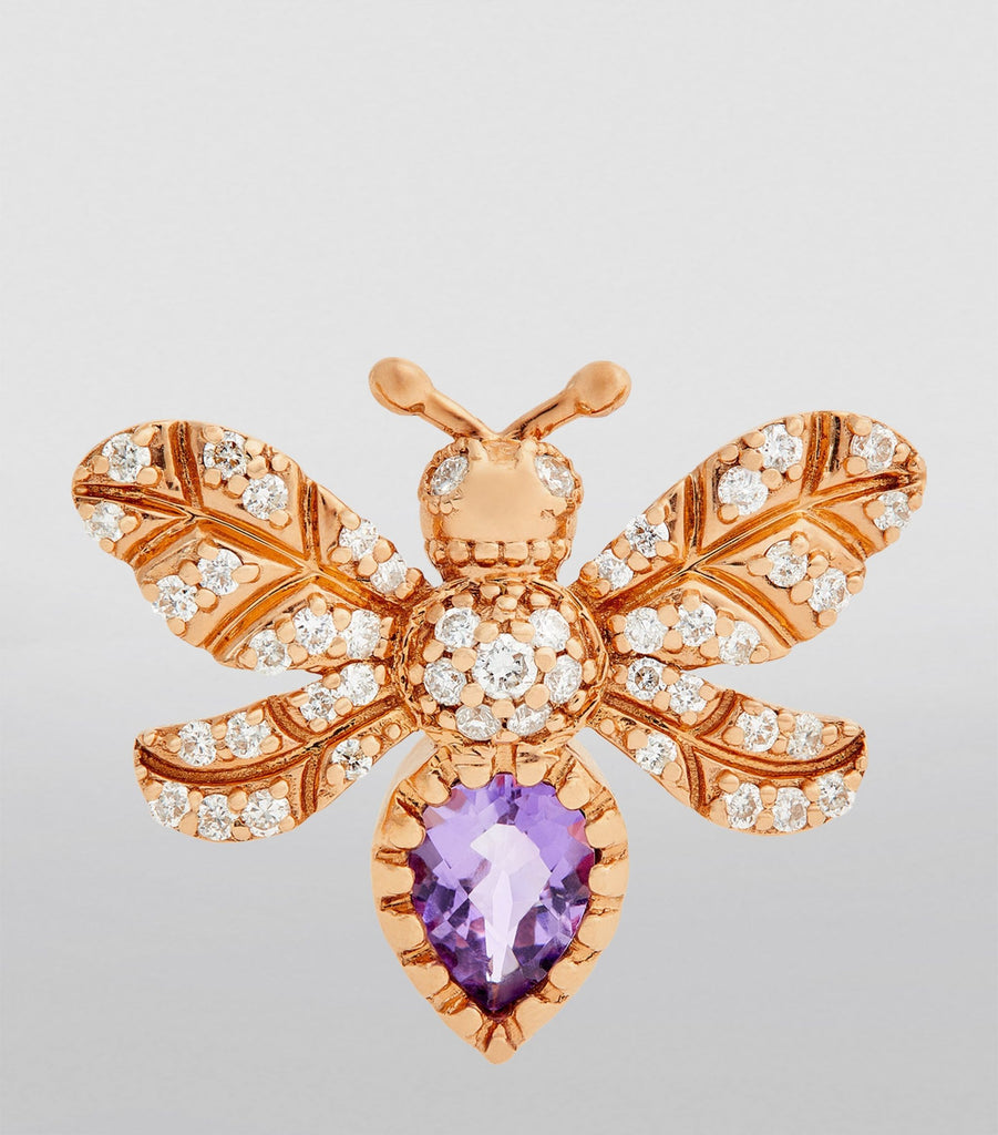 Rose Gold, Diamond and Amethyst Honey Queen Bee Single Earring