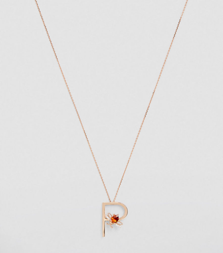 Rose Gold, Diamond and Citrine Letter ‘P’ Necklace