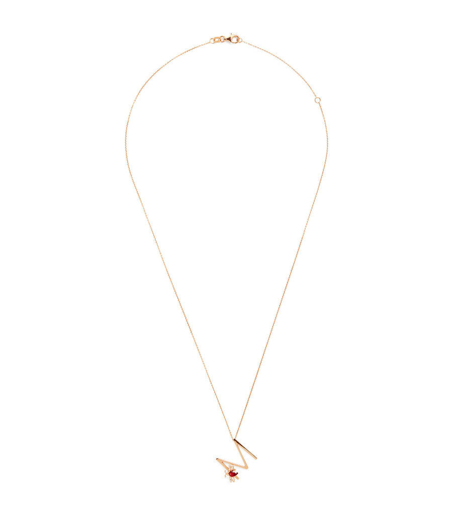 Rose Gold, Diamond and Ruby Letter ‘M’ Necklace