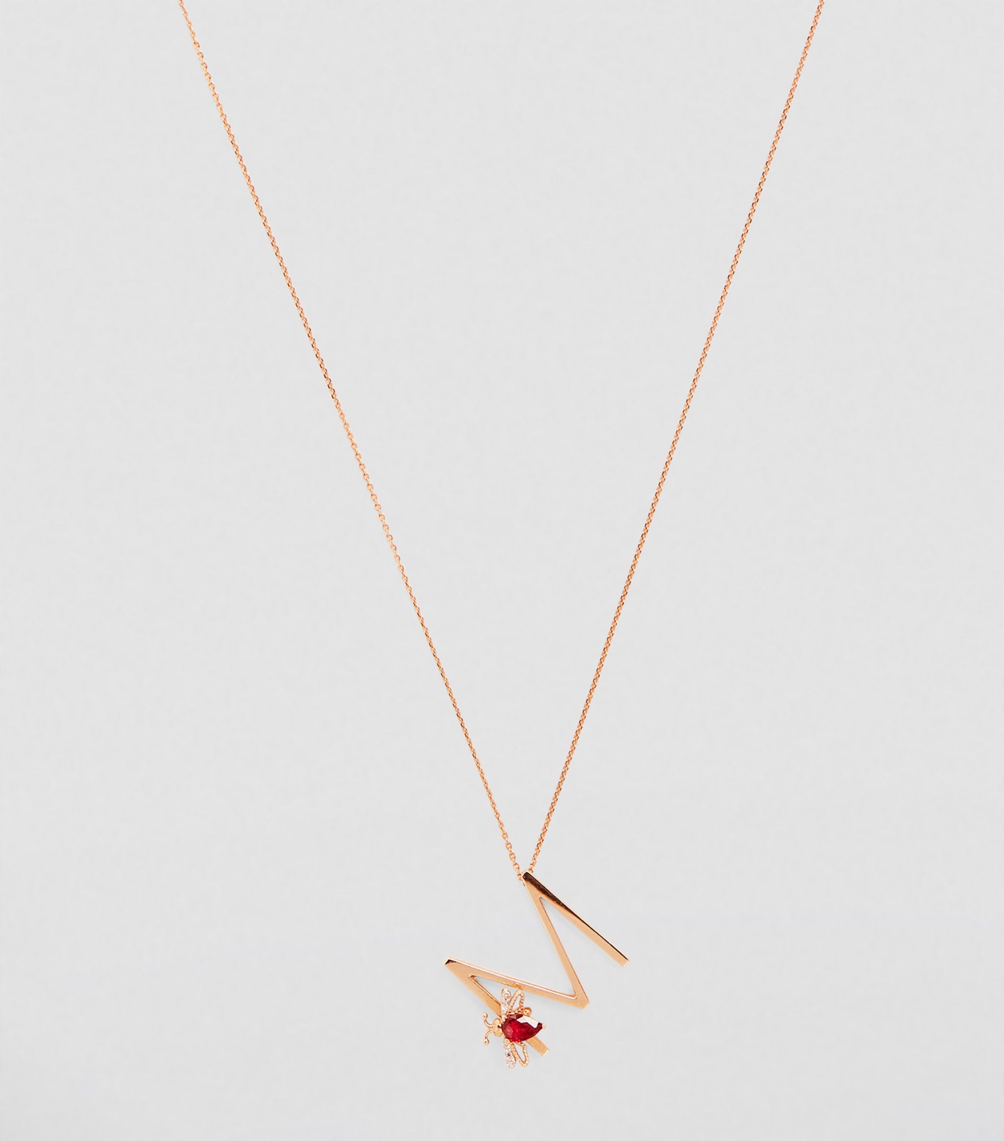 Rose Gold, Diamond and Ruby Letter ‘M’ Necklace GOODS Harrods   