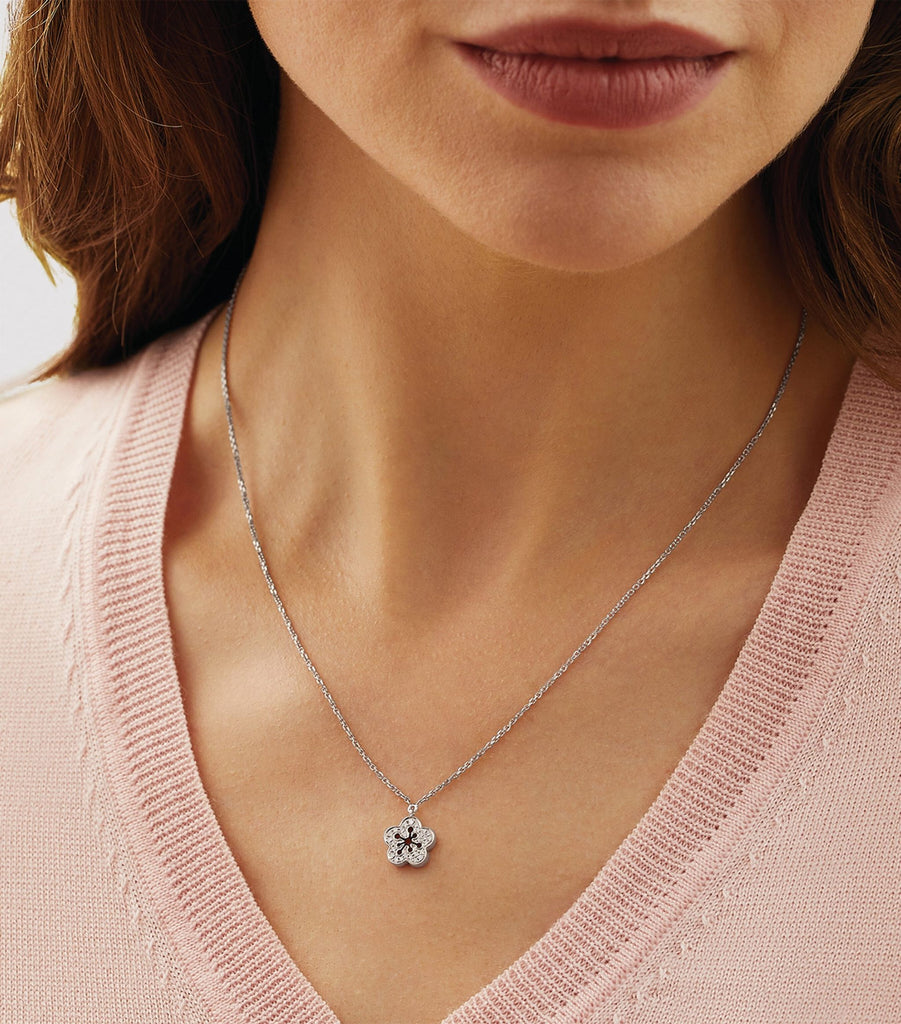 White Gold and Diamond Mini Blossom Pendant Necklace