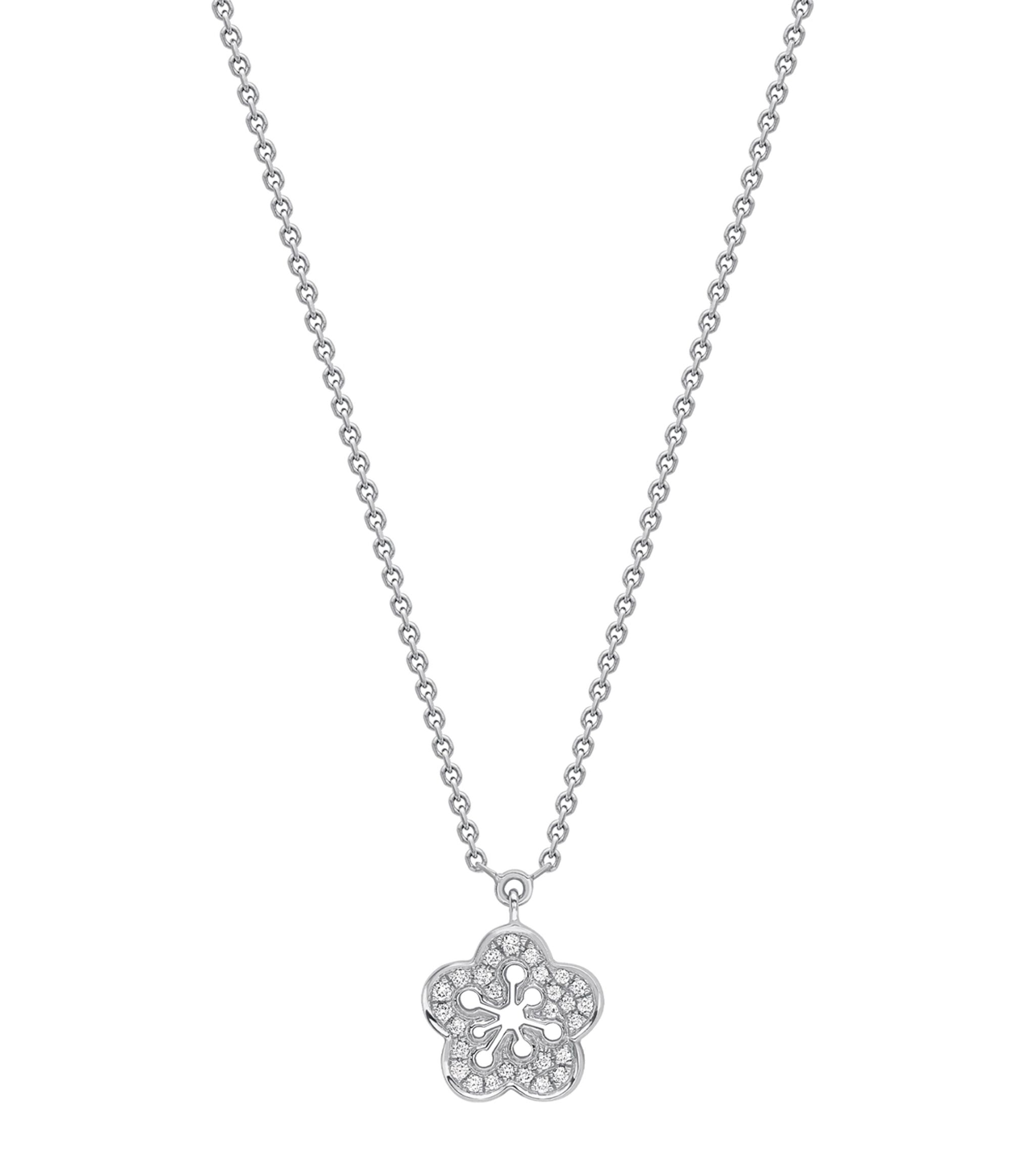 White Gold and Diamond Mini Blossom Pendant Necklace GOODS Harrods   