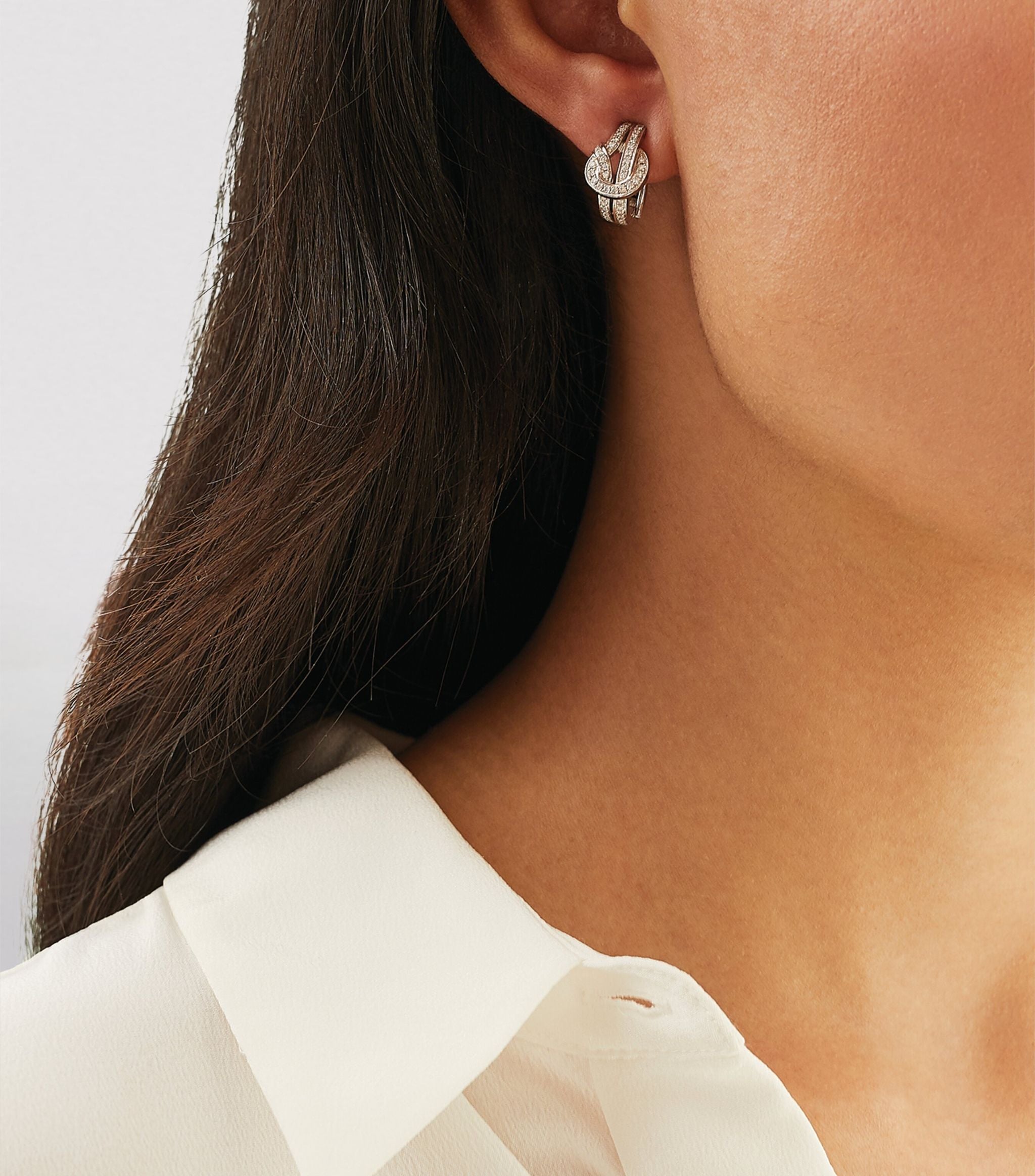 White Gold and Diamond The Knot Earrings GOODS Harrods   