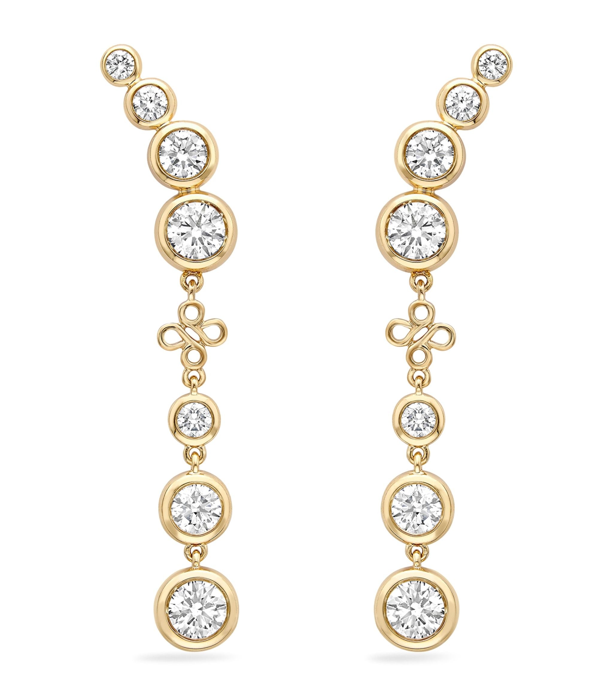 Yellow Gold and Diamond Long Beach Earrings GOODS Harrods   