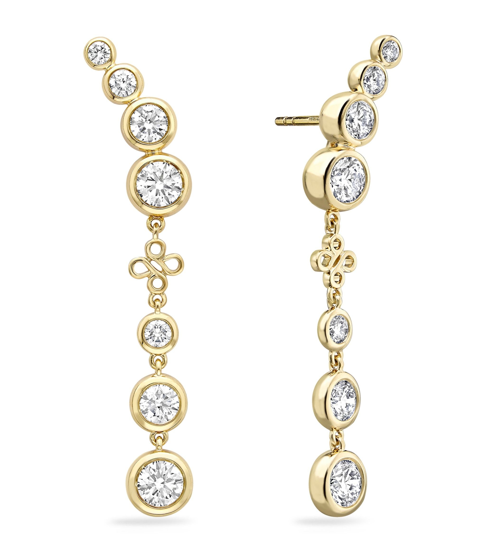 Yellow Gold and Diamond Long Beach Earrings GOODS Harrods   