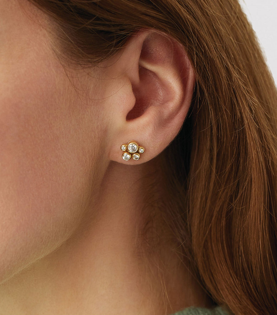 Yellow Gold and Diamond Raindance Cluster Stud Earrings