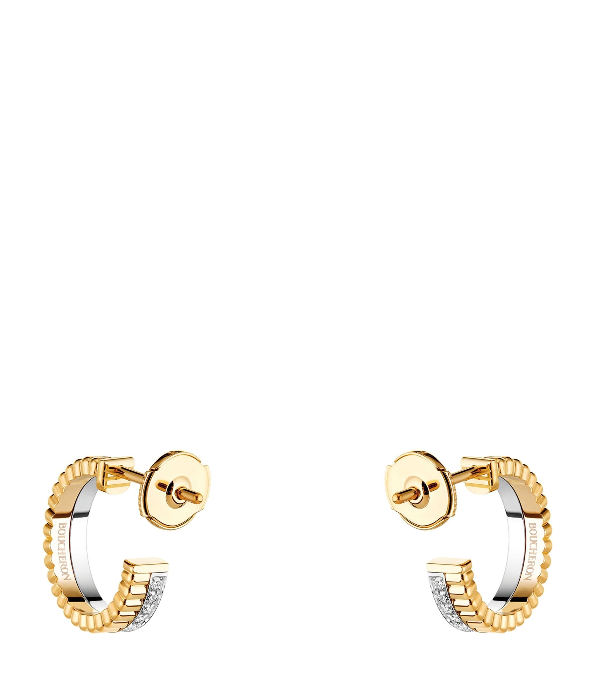 Mixed Gold and Diamond Quatre Hoop Earrings GOODS Harrods   