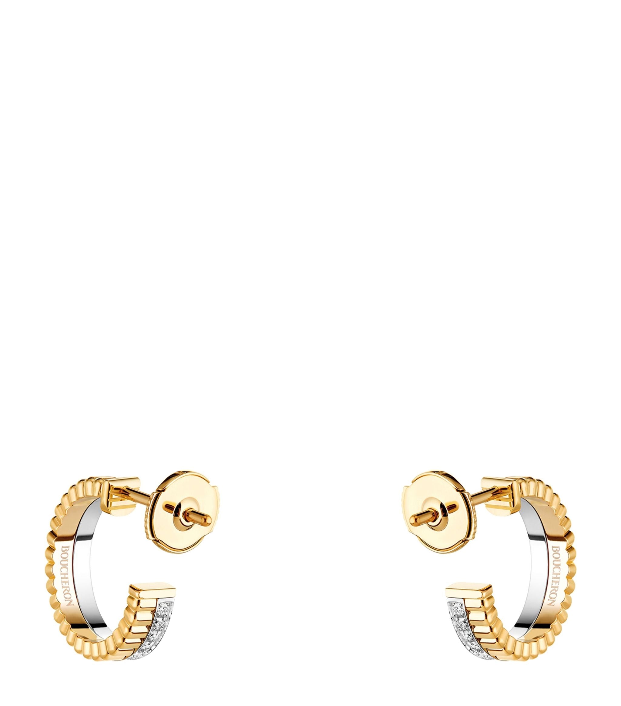 Mixed Gold and Diamond Quatre Hoop Earrings GOODS Harrods   