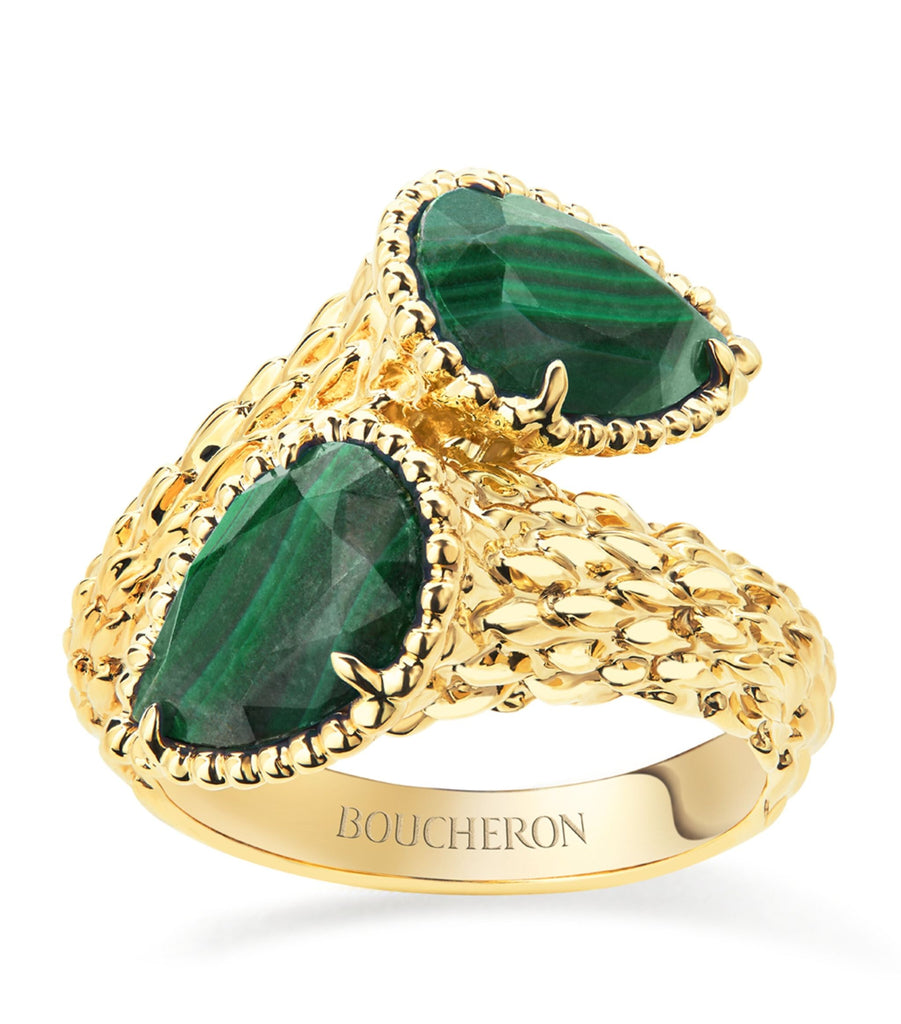 Yellow Gold and Malachite Serpent Bohème Two Motif Ring