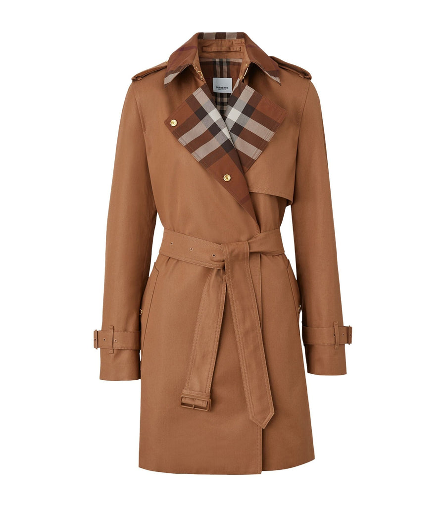 Cotton Gabardine Check-Panel Trench Coat