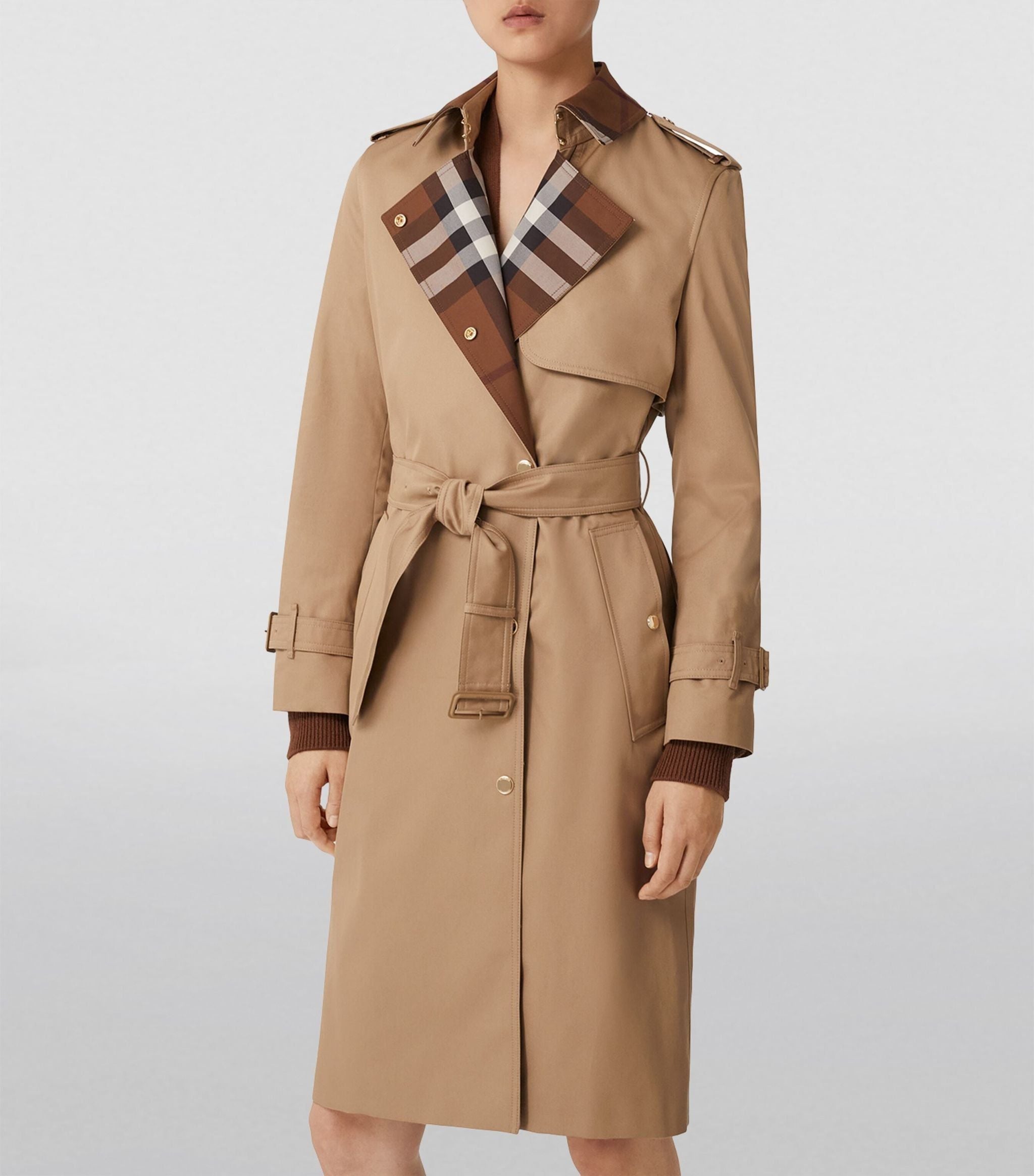 Exaggerated Check Panelled Trench Coat GOODS Harrods   