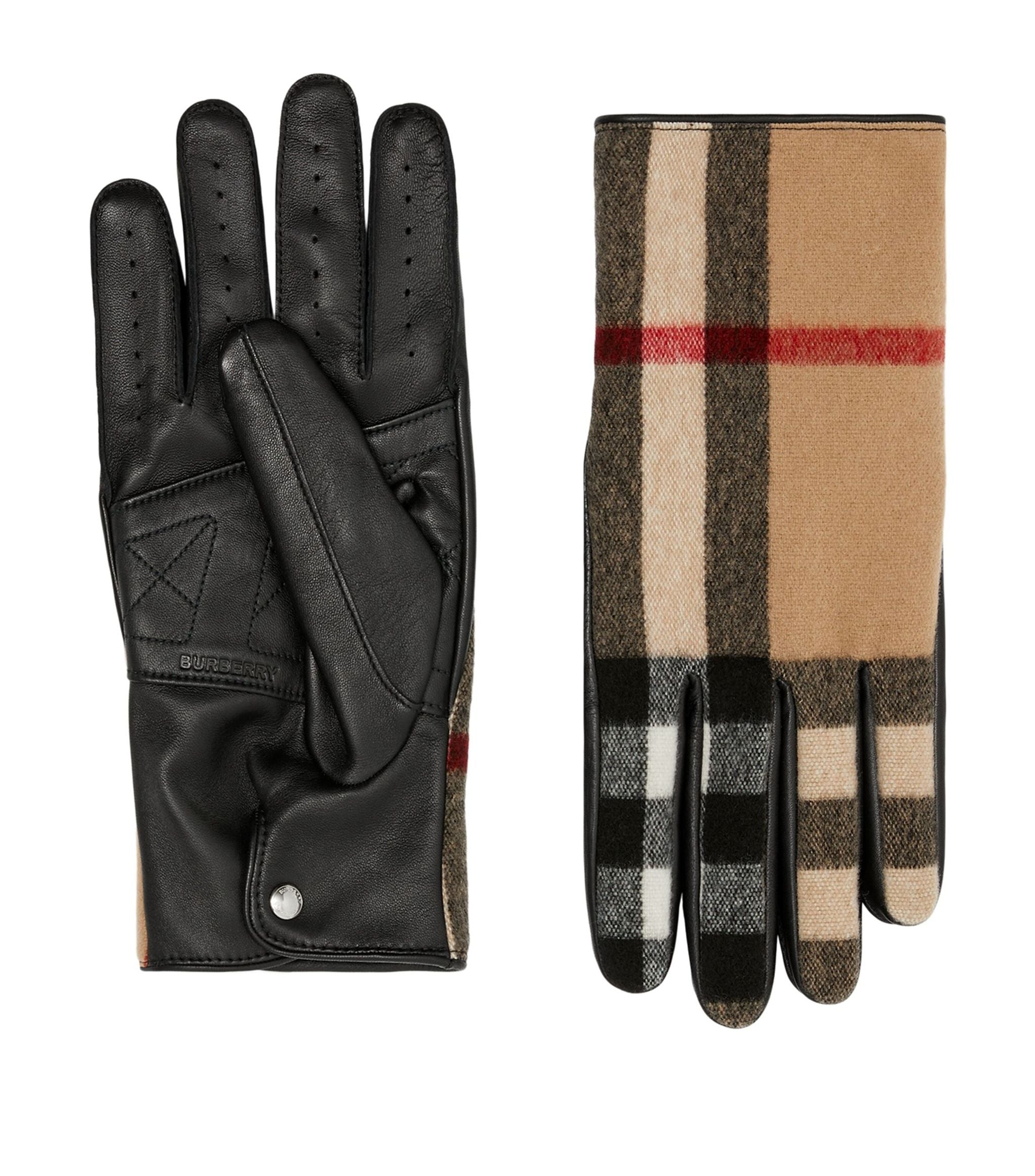 Leather and Wool Check Gloves Miscellaneous Harrods   