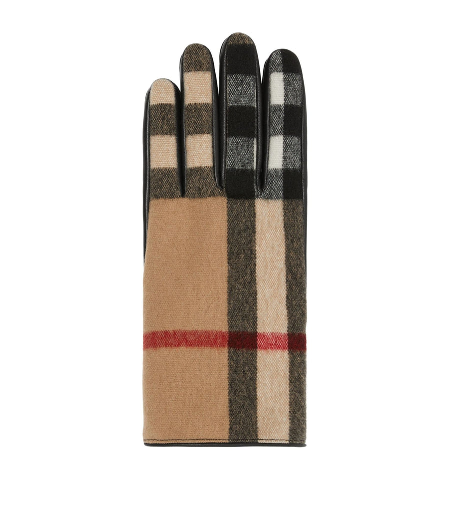 Leather and Wool Check Gloves