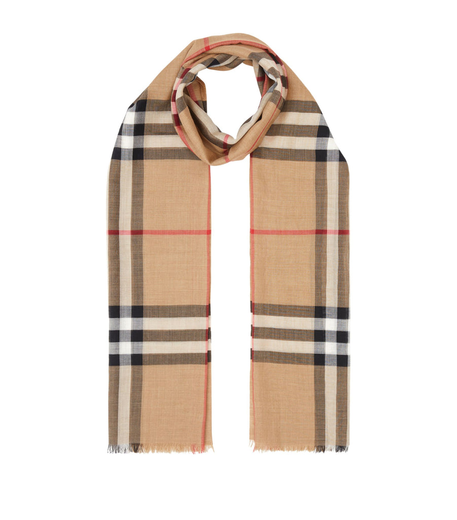 Lightweight Check Wool and Silk Scarf