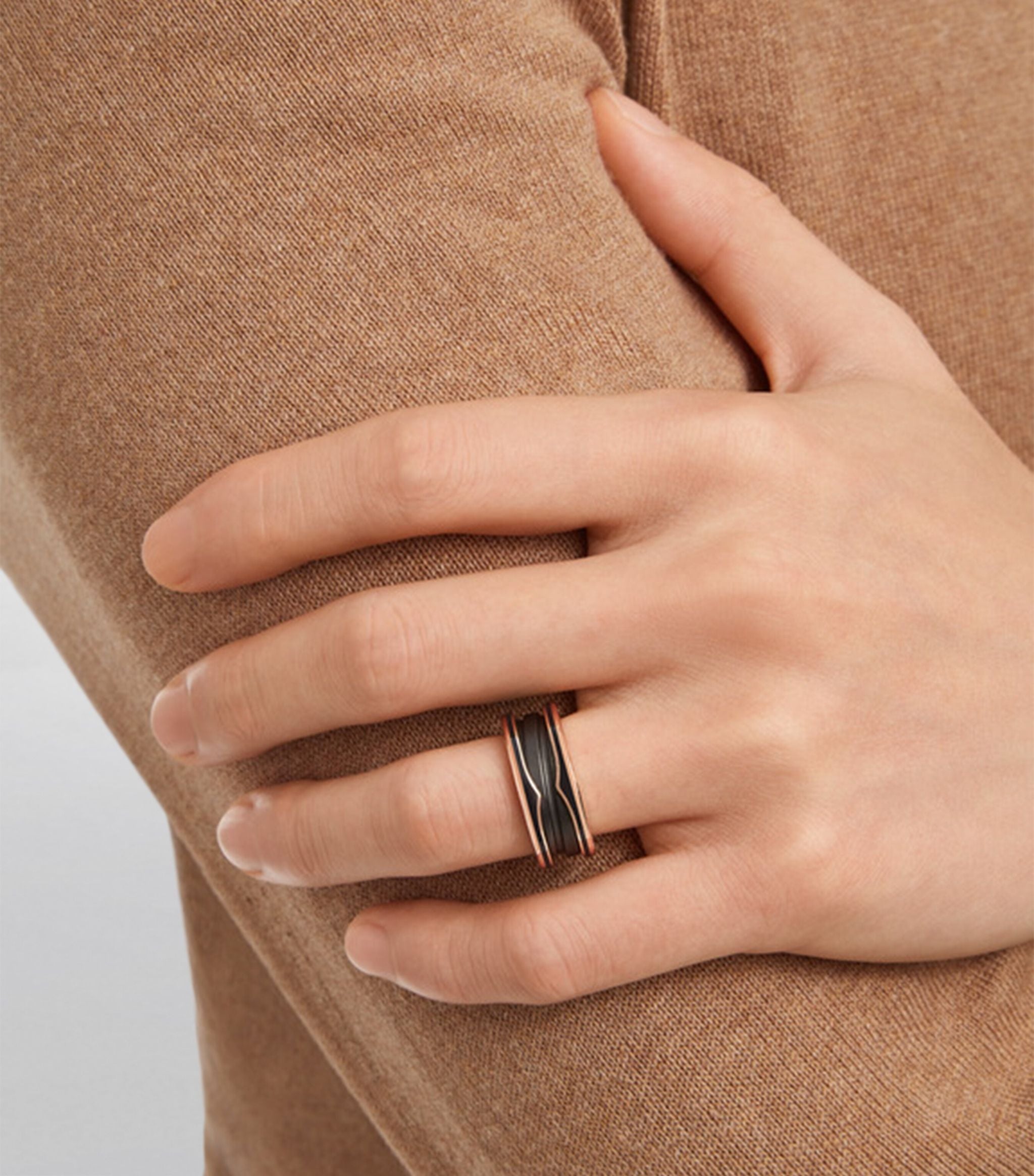 Rose Gold and Black Ceramic B.zero1 Two-Band Ring Miscellaneous Harrods   