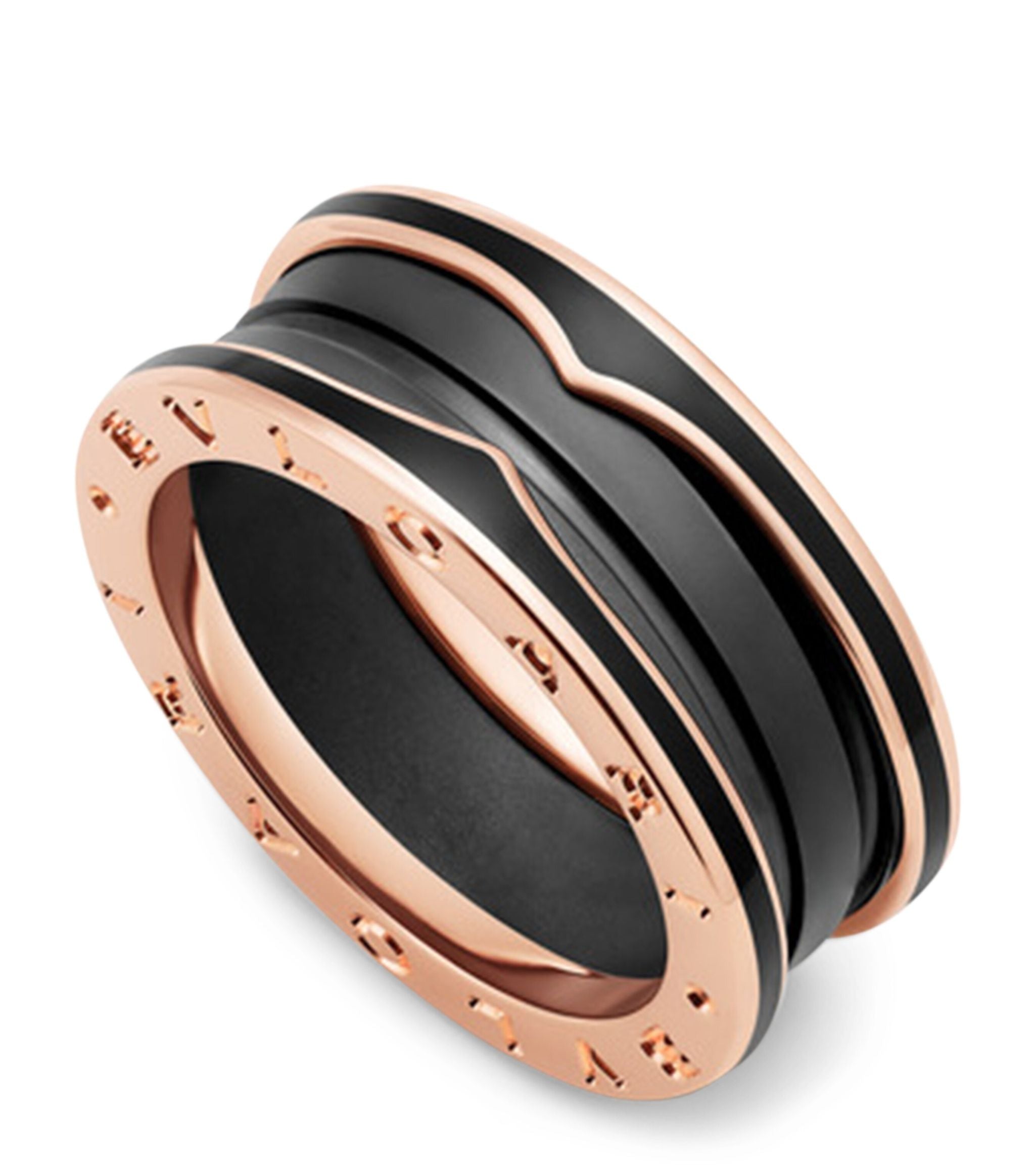 Rose Gold and Black Ceramic B.zero1 Two-Band Ring Miscellaneous Harrods   