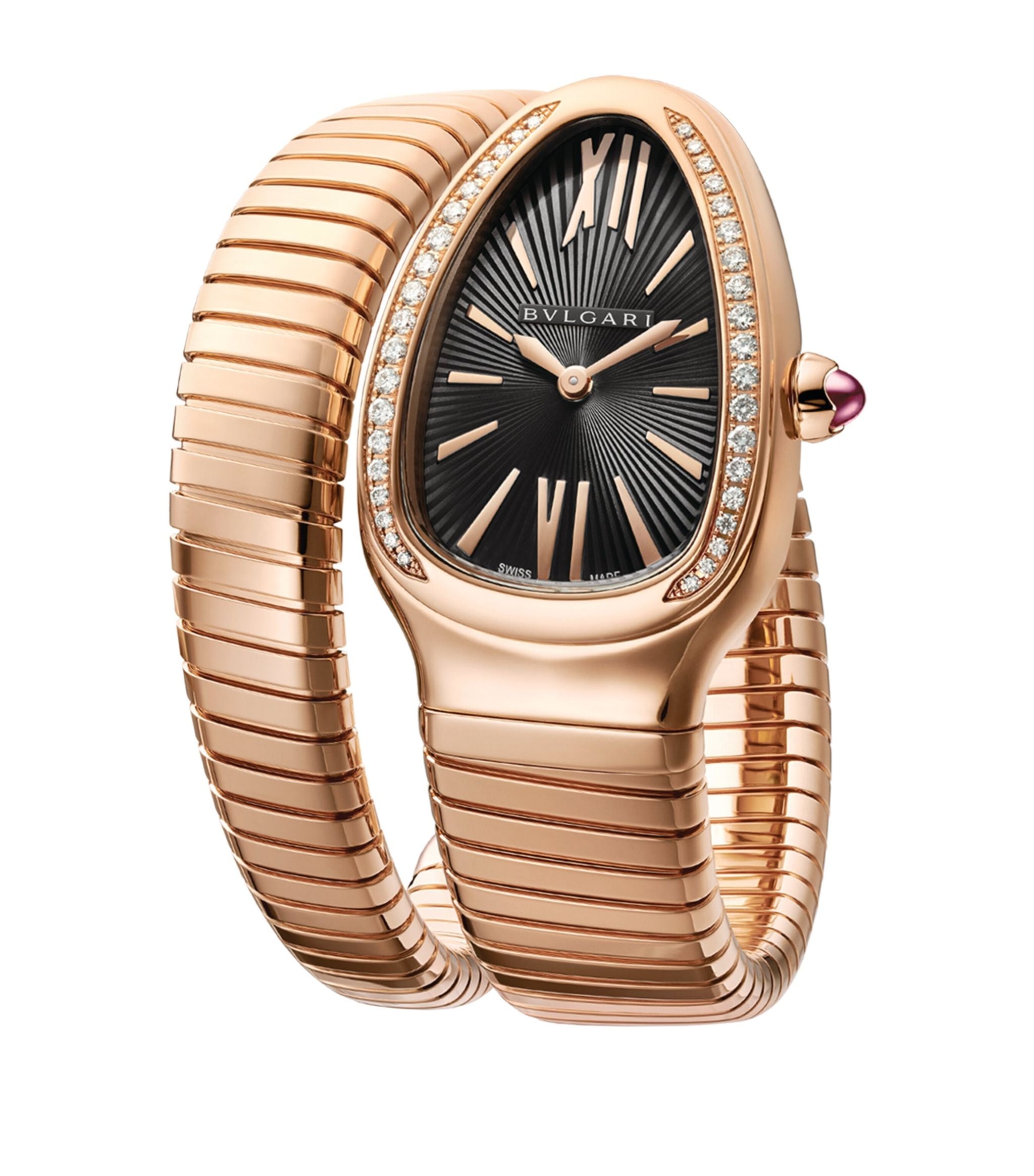 Rose Gold and Diamond Serpenti Tubogas Watch 35mm Miscellaneous Harrods   