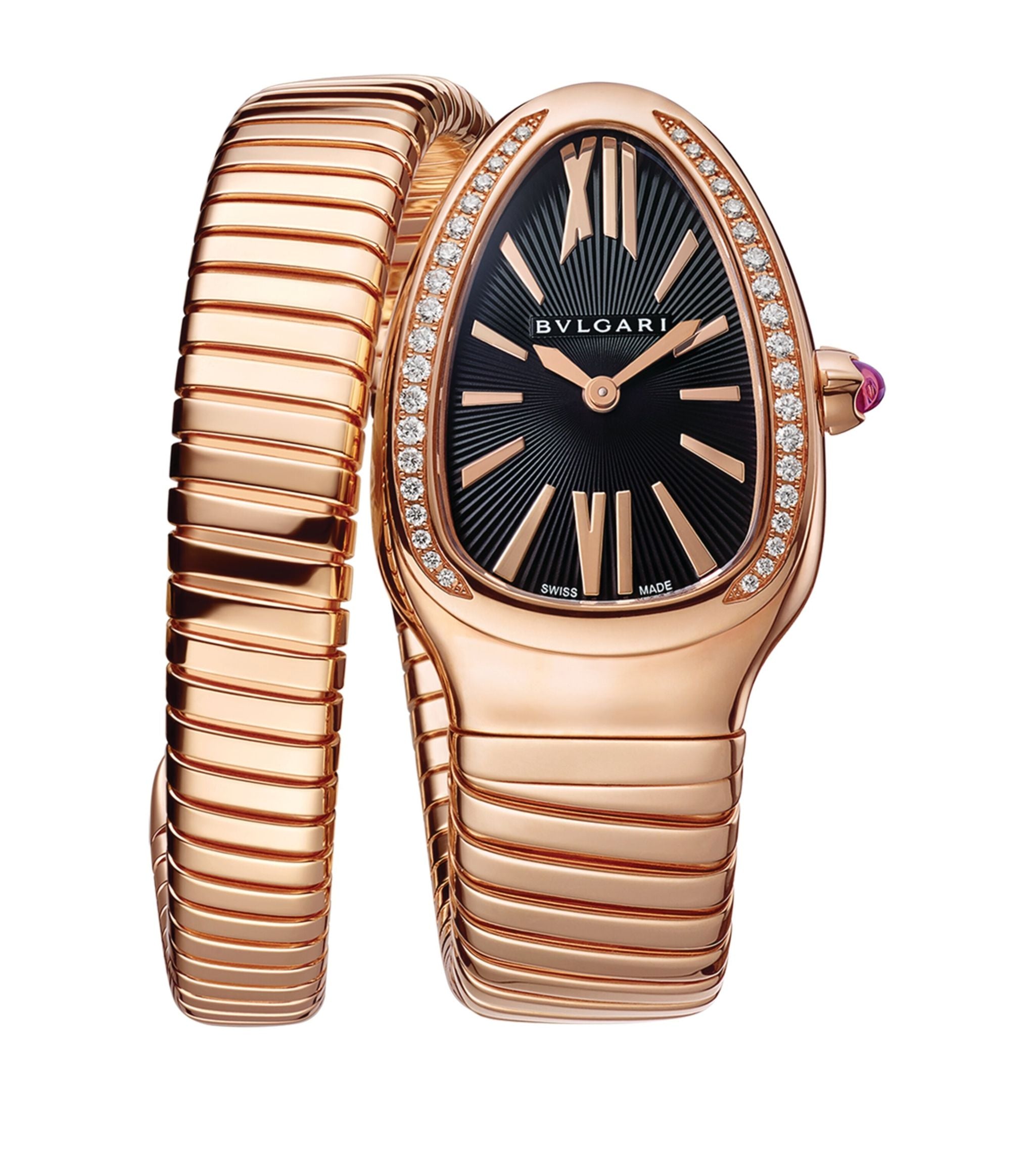 Rose Gold and Diamond Serpenti Tubogas Watch 35mm Miscellaneous Harrods   