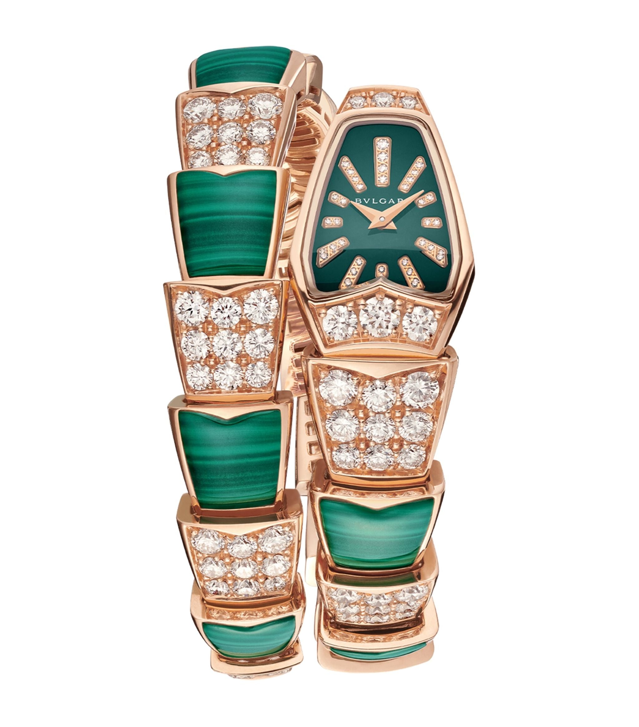 Rose Gold, Diamond and Malachite Serpenti Watch 26mm GOODS Harrods   