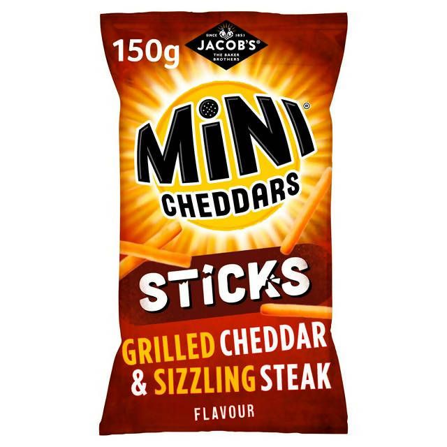 Jacob's Mini Cheddars Sticks Grilled Cheddar & Sizzling Steak Flavour 150g