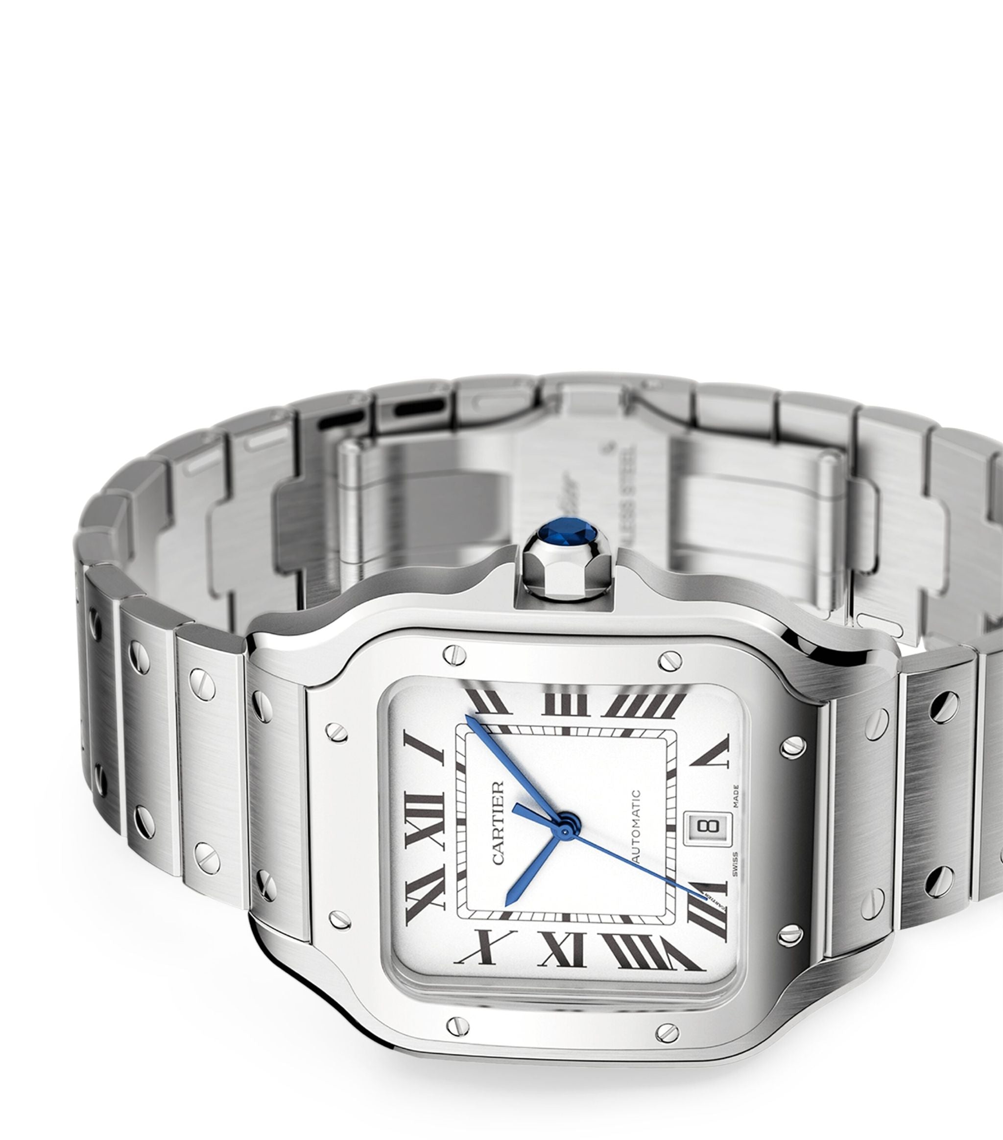 Large Steel Santos de Cartier Watch 39.8mm GOODS Harrods   