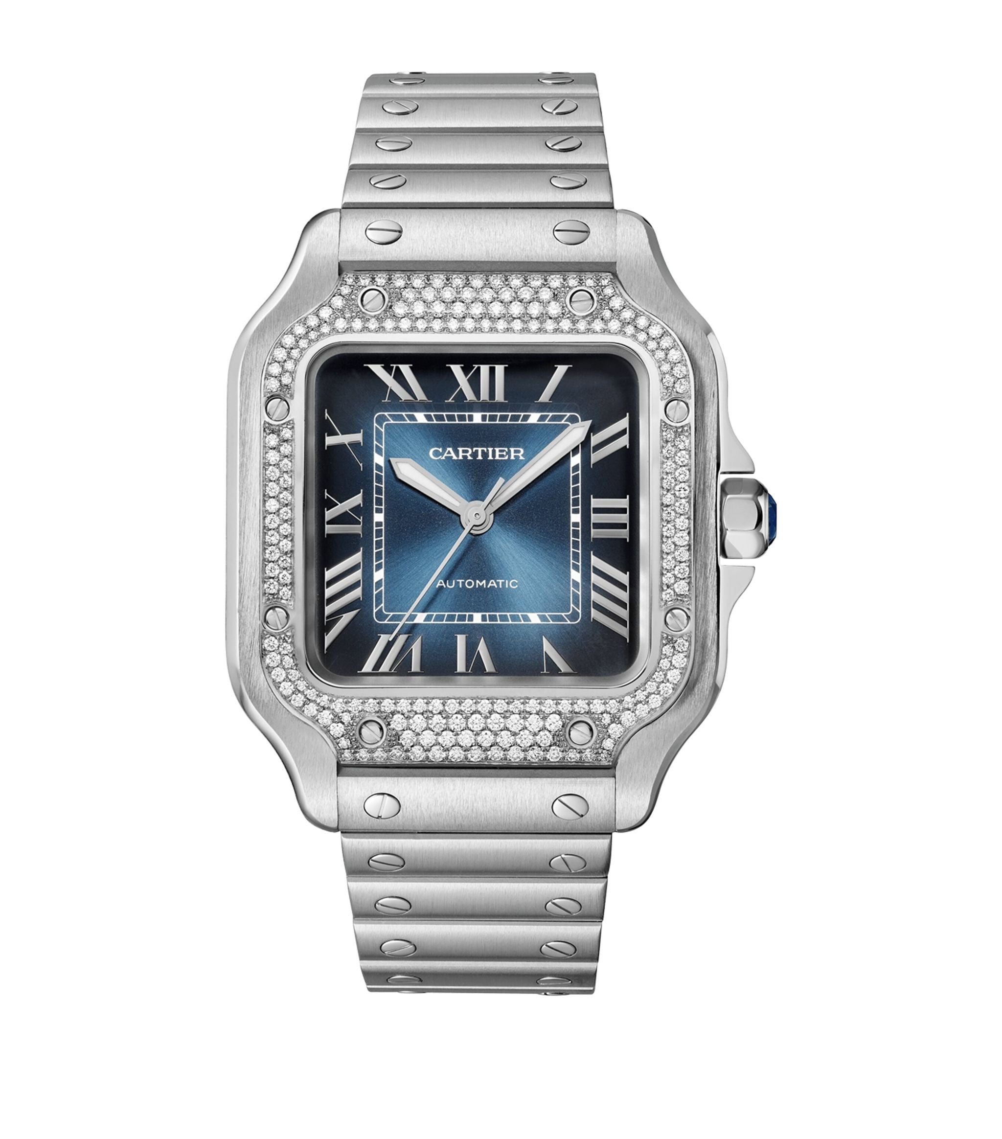 Steel and Diamond Santos de Cartier Watch 35.1mm GOODS Harrods   