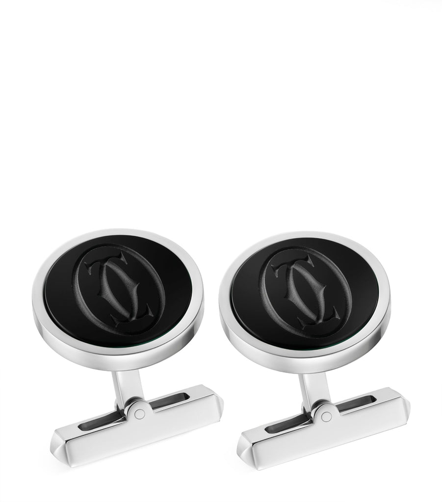 Sterling Silver and Onyx Double C de Cartier Cufflinks