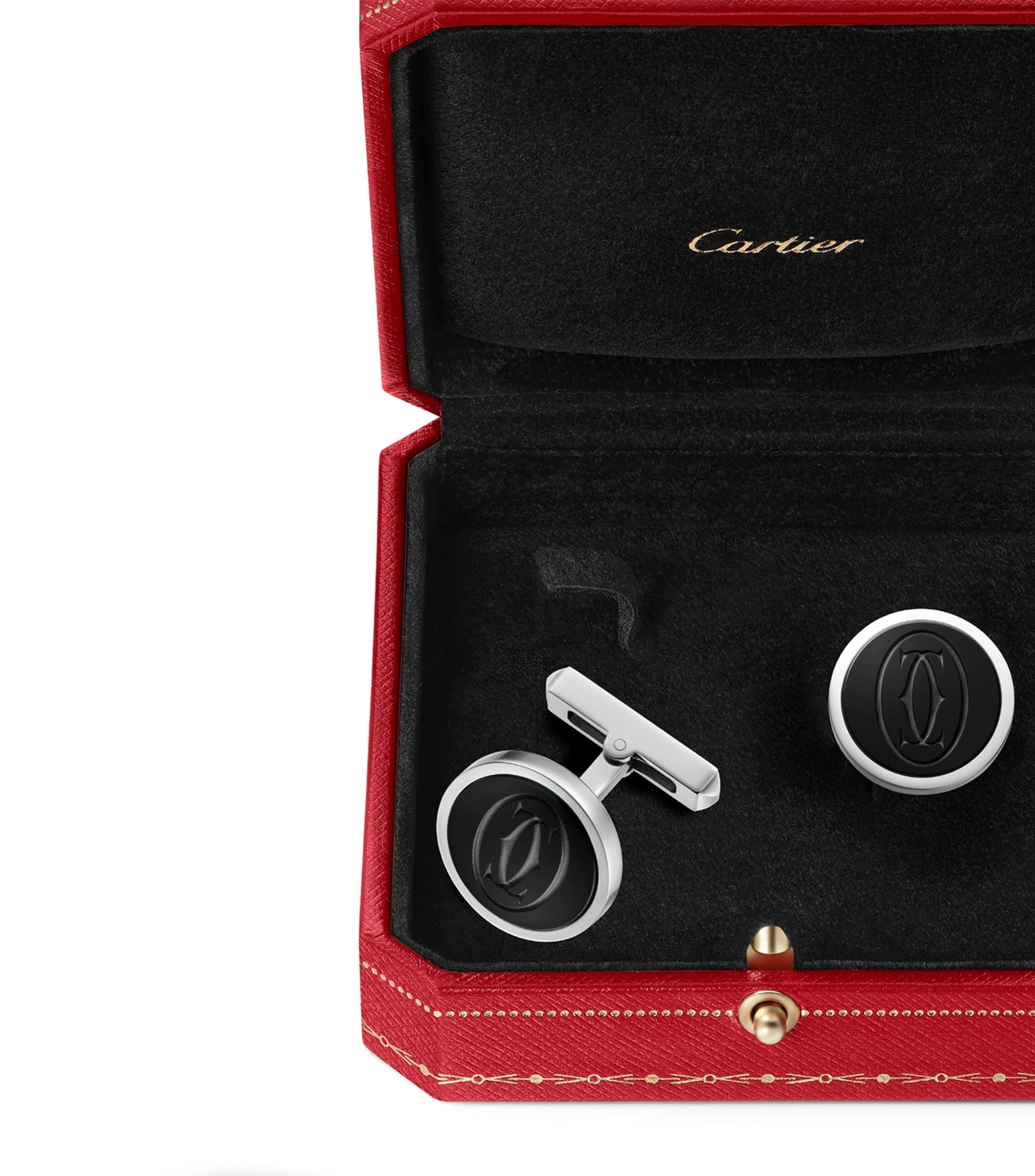 Sterling Silver and Onyx Double C de Cartier Cufflinks GOODS Harrods   